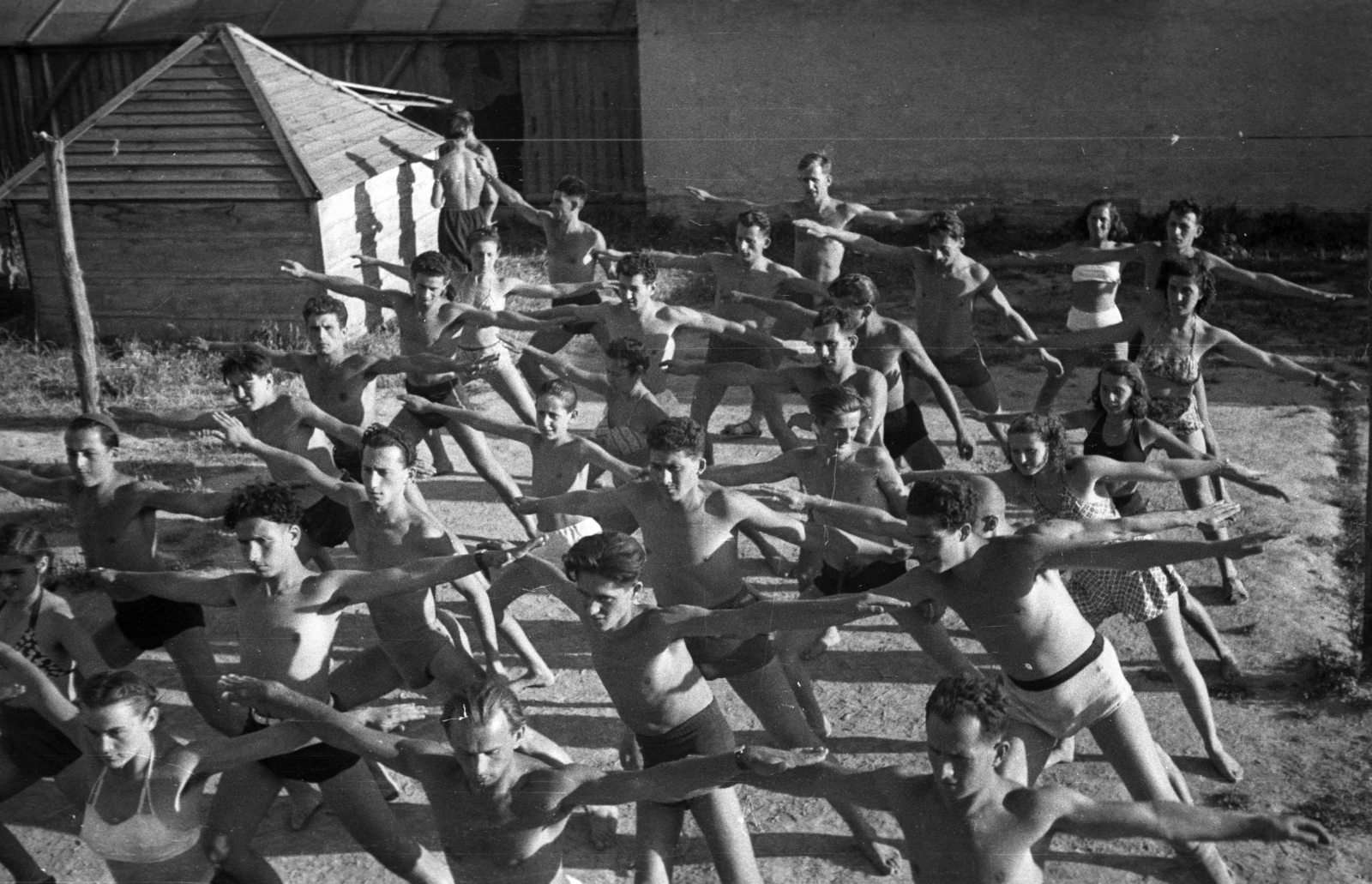 1947, Berkó Pál, exercise, spreading, half-naked, spread out arms, Fortepan #78793