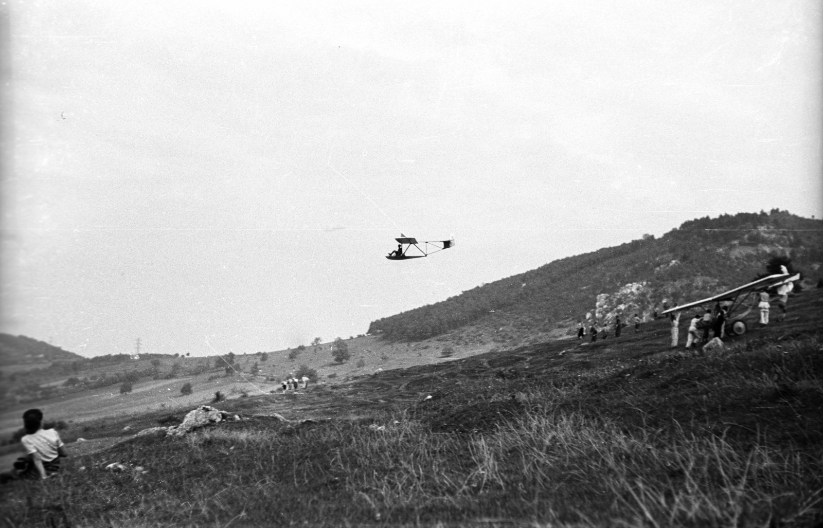 Hungary, Hármashatárhegy Airport, Budapest II., 1948, Berkó Pál, airplane, sailplane, Lippisch-brand, Budapest, Fortepan #78932