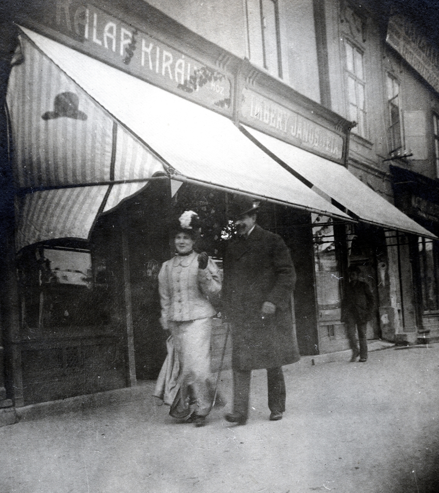 Romania,Transylvania, Cluj-Napoca, Mátyás király tér., 1910, Fortepan, awning, bowler hat, Fortepan #7945