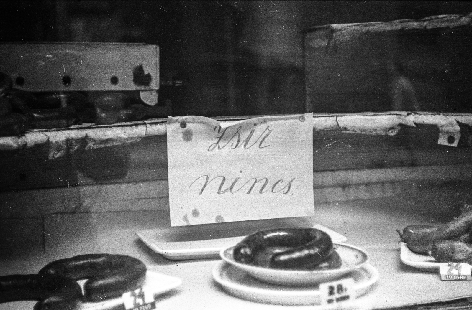 1945, Berkó Pál, label, butcher shop, sausage, Best of, message, Fortepan #79526