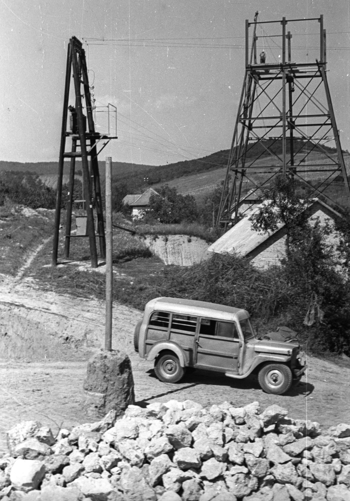 1949, UVATERV, american brand, Jeep, automobile, Willys-brand, pylon, transformer, Fortepan #79835