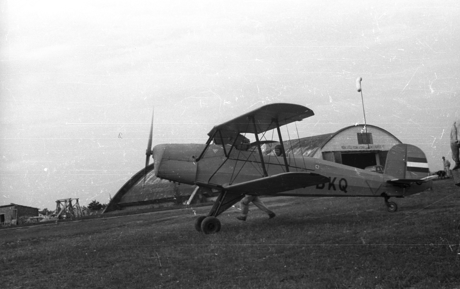 Hungary, Szentes, repülőtér., 1949, UVATERV, German brand, airplane, hangar, airport, Bücker-brand, Fortepan #79837
