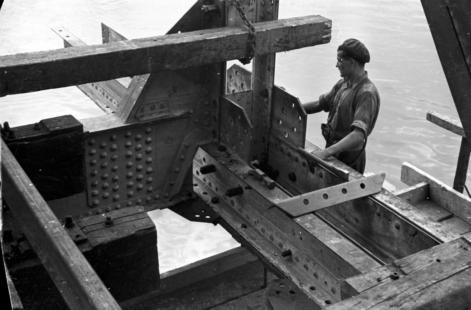 Hungary, Budapest, az Újpesti vasúti híd újjáépítése., 1954, UVATERV, bridge building, Fortepan #80014