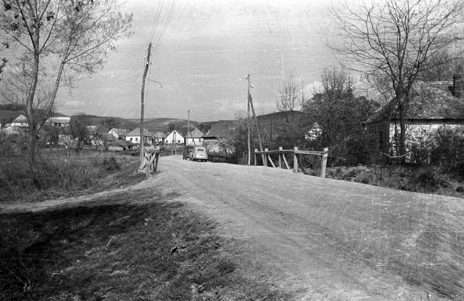 Hungary, 1952, UVATERV, village, bridge, aerial wire, lamp post, Fortepan #80045