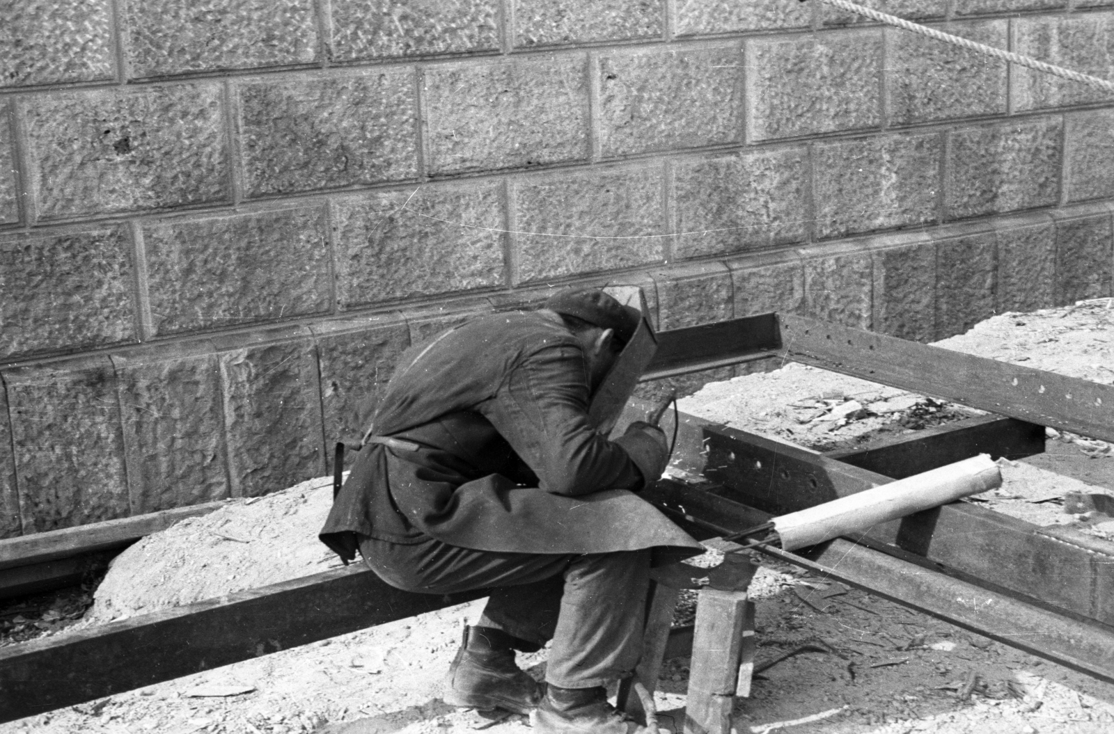 Hungary, Budapest I., az Erzsébet híd építkezése a Rudas fürdő mellett., 1962, UVATERV, welding, Budapest, Fortepan #80323