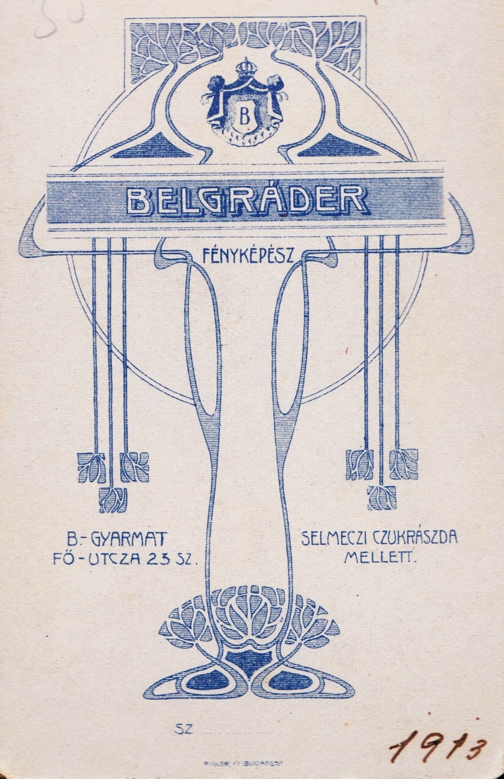 Hungary, Balassagyarmat, Fő utca 23., Belgráder Soma fényképész., 1913, Fortepan, studio, photographer, verso, Fortepan #81036