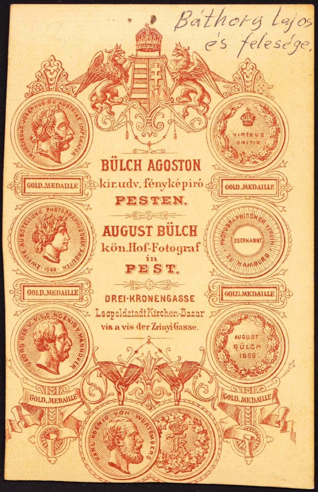 Hungary, Budapest V., Hercegprímás (Nagykorona) utca, Bülch Ágoston fényképíró., 1900, Fortepan, studio, photographer, verso, Budapest, Fortepan #81062