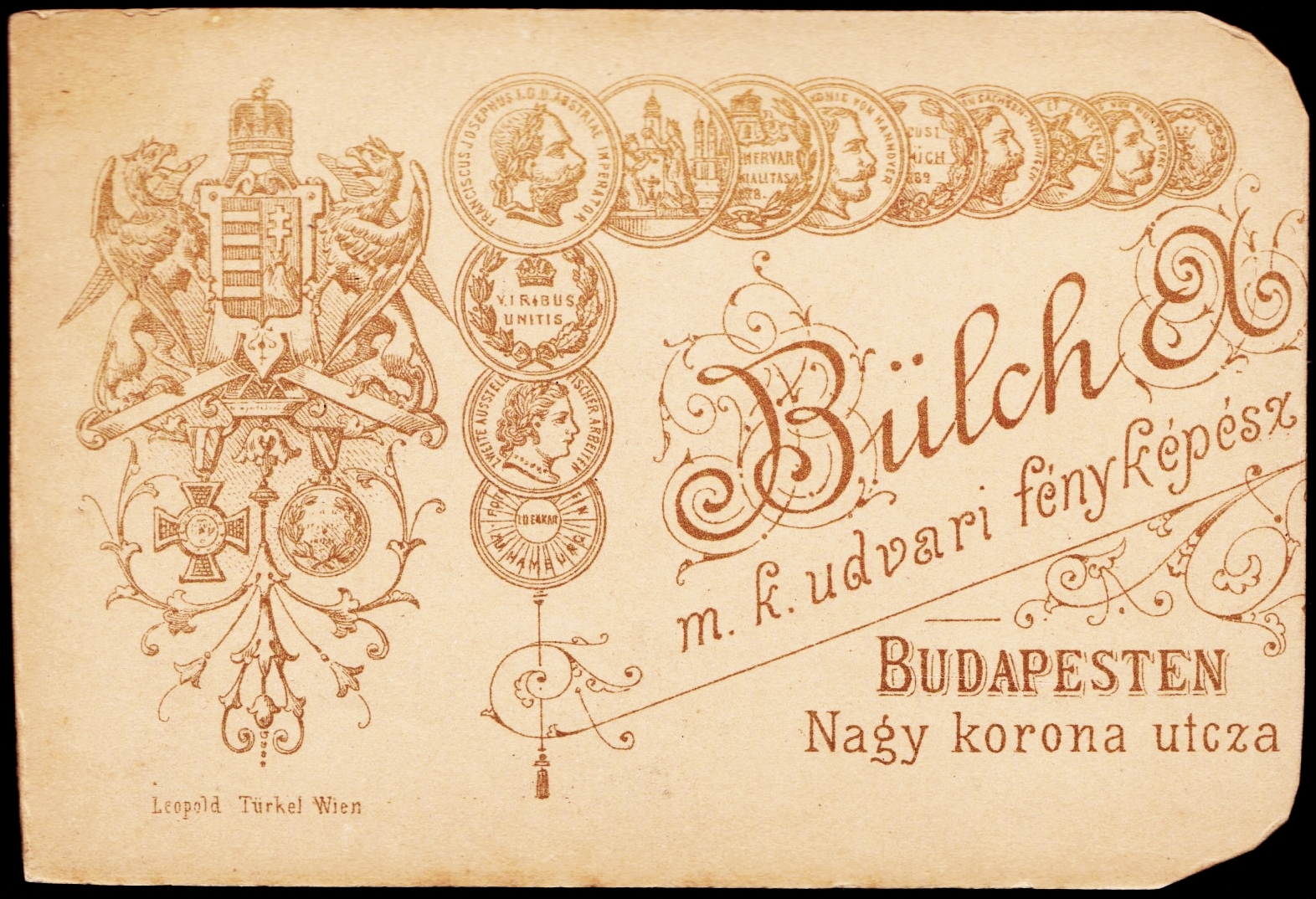 Magyarország, Budapest V., Hercegprímás (Nagykorona) utca, Bülch Ágoston fényképész., 1900, Fortepan, műterem, fényképész, hátlap, Budapest, Fortepan #81063