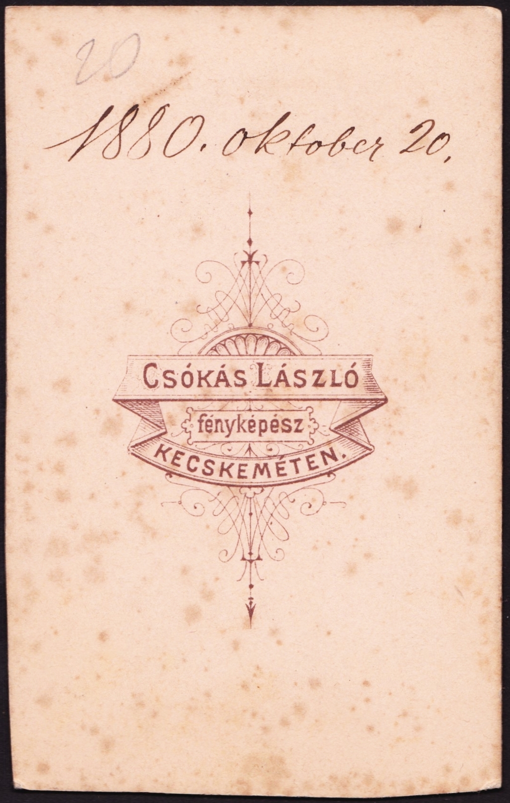 Hungary, Kecskemét, Csókás László fényképész., 1900, Fortepan, studio, photographer, verso, Fortepan #81068