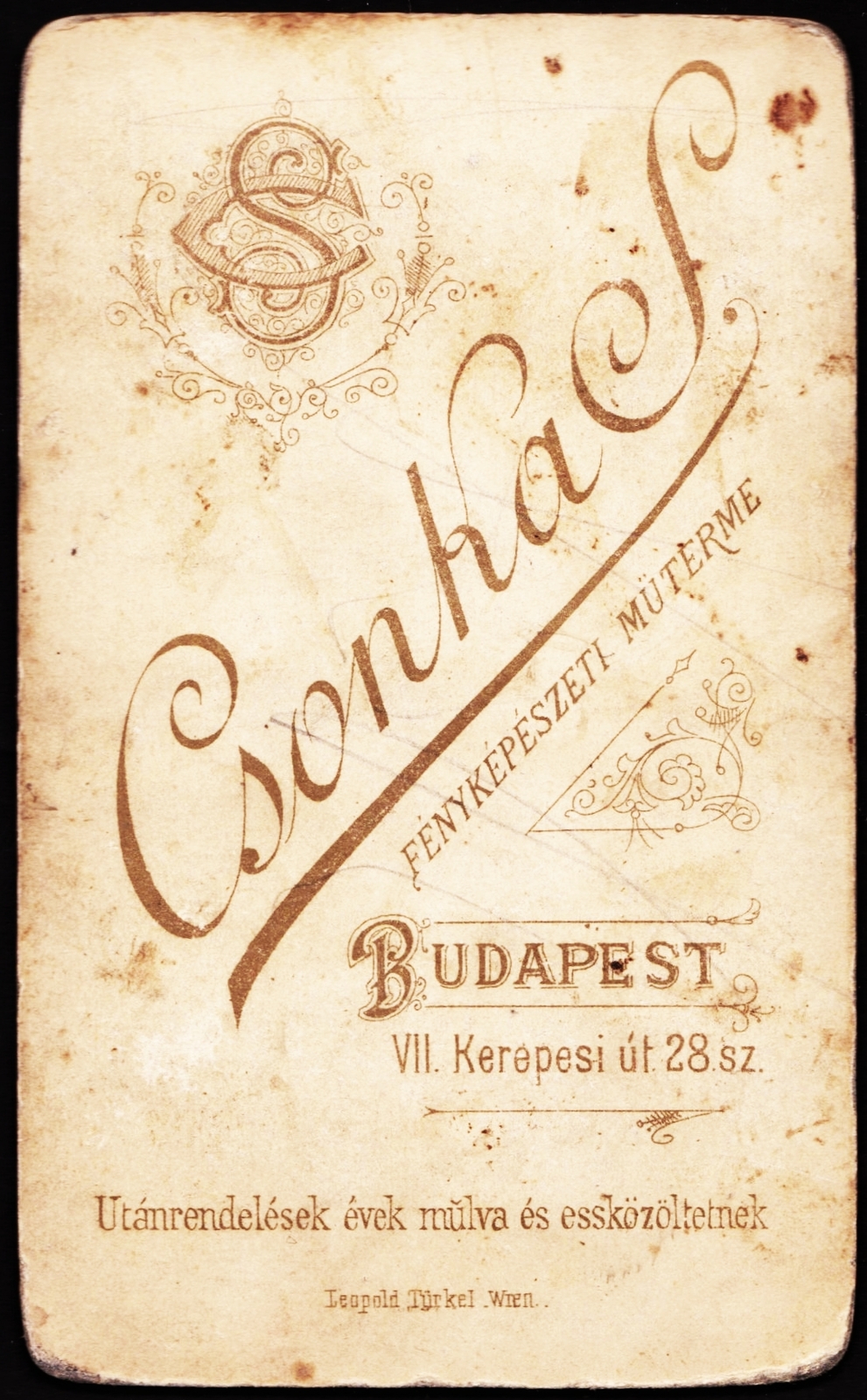 Hungary, Budapest VII., Rákóczi (Kerepesi) út 28., Csonka Simon fényképészeti műterme., 1900, Fortepan, studio, photographer, verso, Budapest, Fortepan #81074