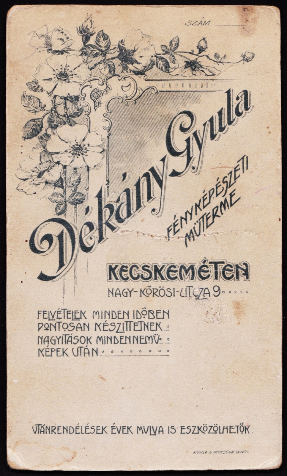 Hungary, Kecskemét, Nagykörösi utca 9., Dékány Gyula fényképészeti műterme., 1910, Fortepan, studio, photographer, verso, Fortepan #81079