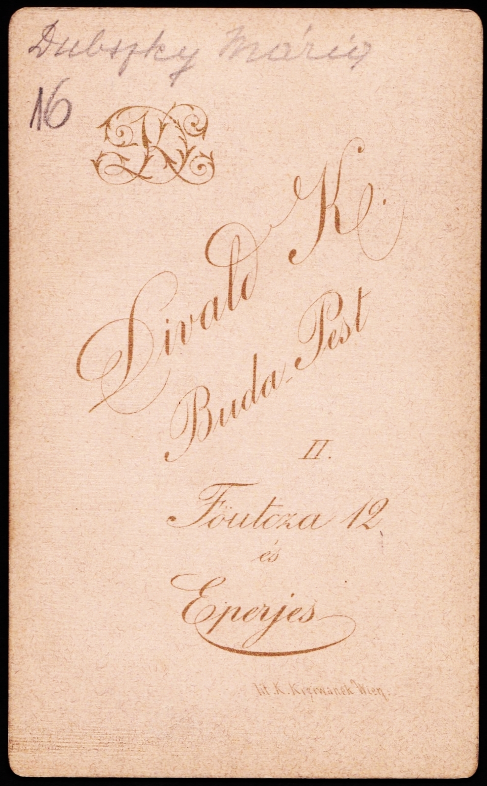 Hungary, Budapest I., Fő utca 12., Divald Károly fényképészeti műintézete., 1900, Fortepan, studio, photographer, verso, Budapest, Fortepan #81082