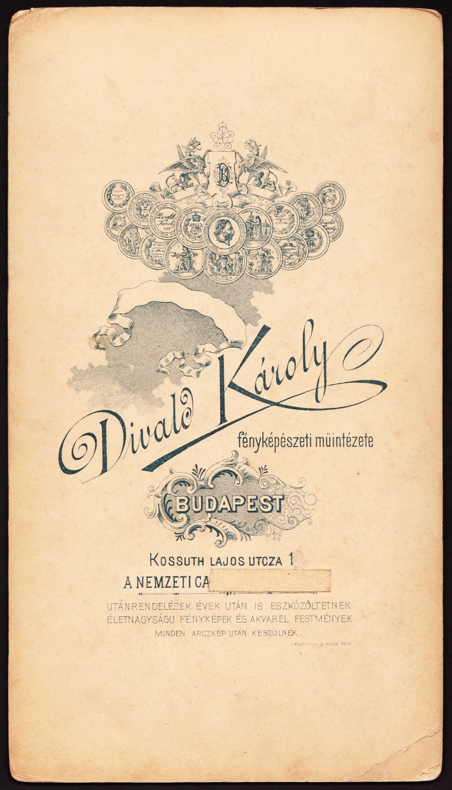 Hungary, Budapest V., Kossuth Lajos utca 1., Divald Károly fényképészeti műintézete., 1900, Fortepan, studio, photographer, verso, Budapest, Fortepan #81084