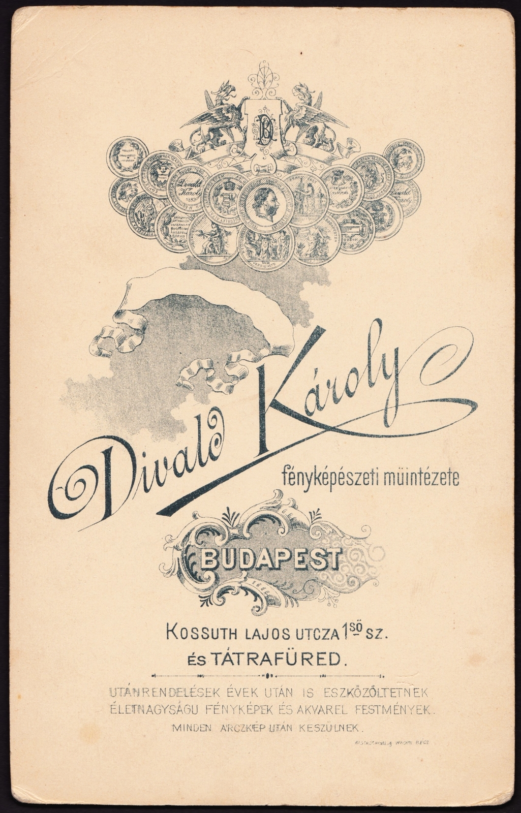 Hungary, Budapest V., Kossuth Lajos utca 1., Divald Károly fényképészeti műintézete., 1900, Fortepan, studio, photographer, verso, Budapest, Fortepan #81086