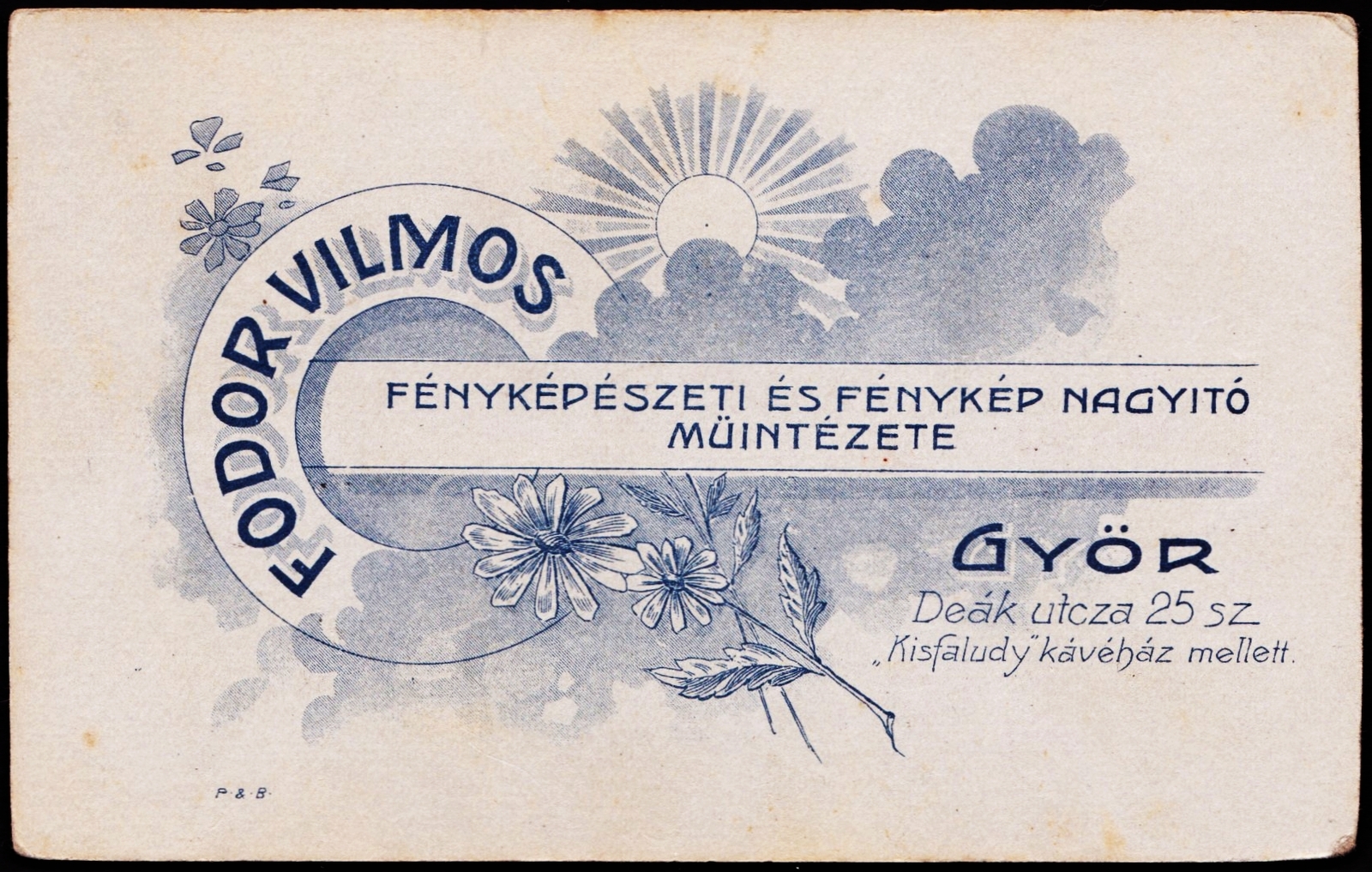 Magyarország, Győr, Deák utca 25., Fodor Vilmos fényképészeti és fénykép nagyító műintézete., 1909, Fortepan, műterem, fényképész, hátlap, Fortepan #81119