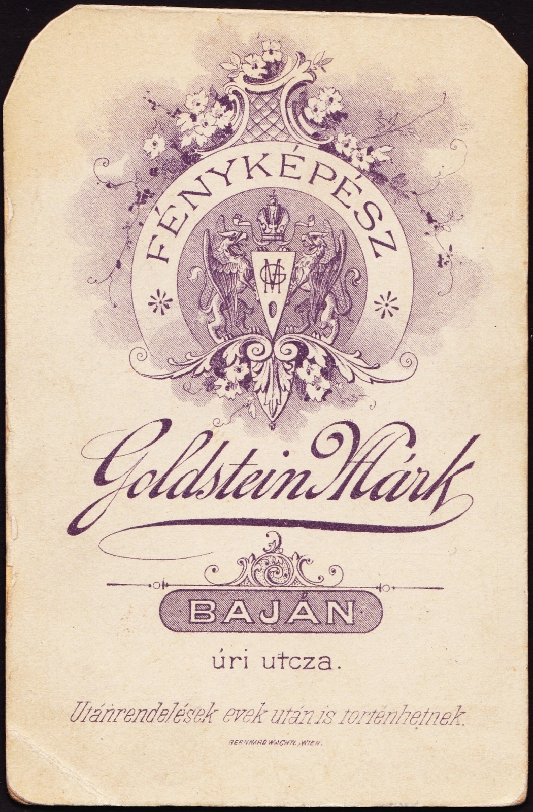 Hungary, Baja, Úri utca, Goldstein Márk fényképész., 1900, Fortepan, studio, photographer, verso, Fortepan #81130