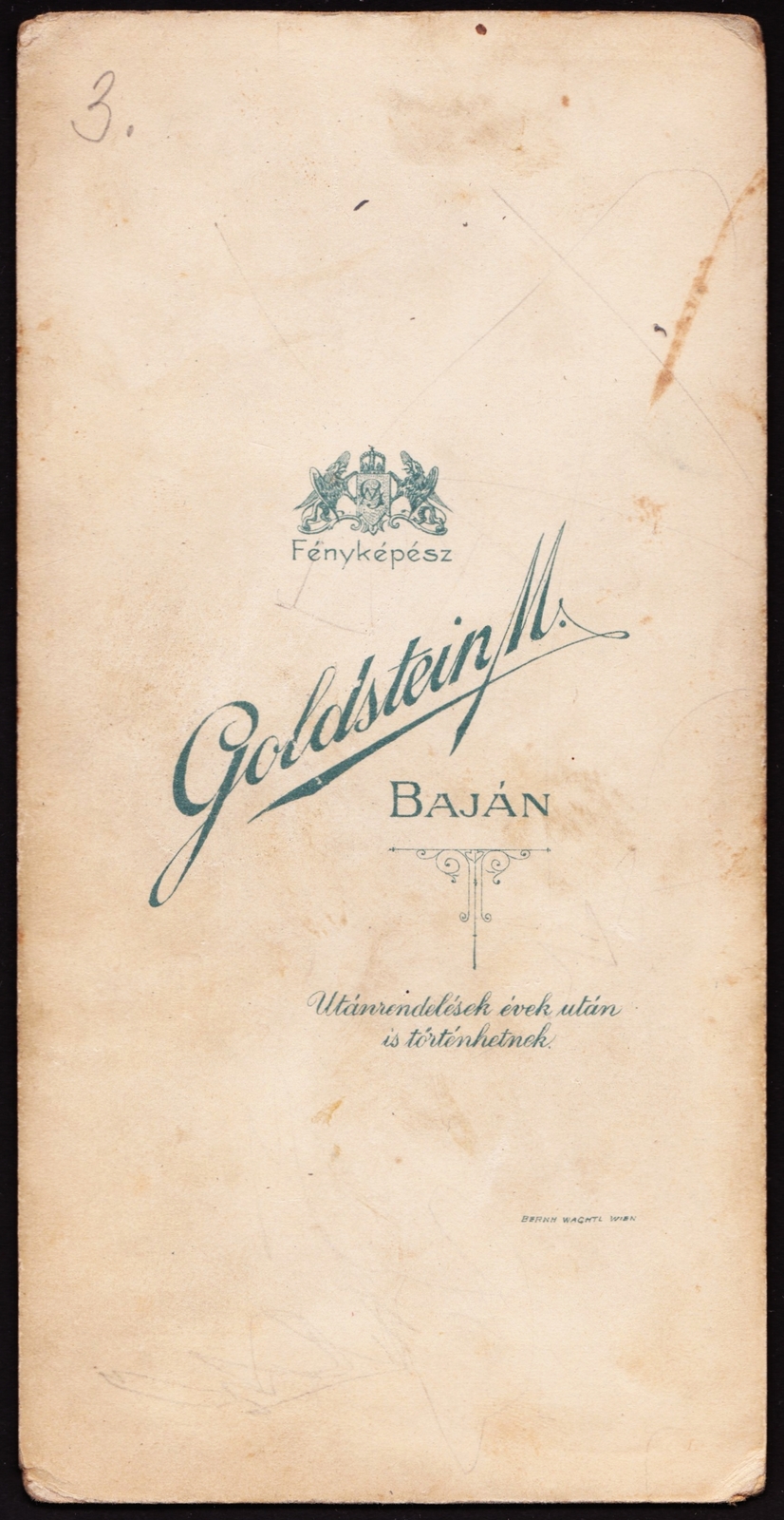 Hungary, Baja, Goldstein Márk fényképész., 1904, Fortepan, studio, photographer, verso, Fortepan #81131