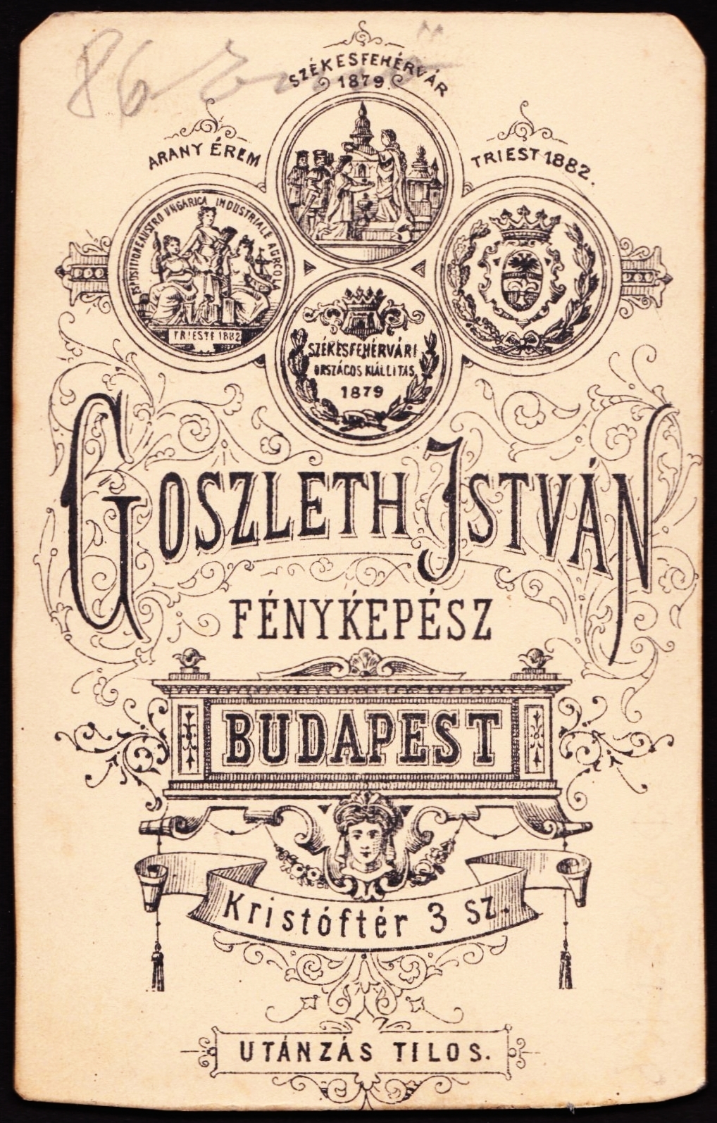 Hungary, Budapest V., Kristóf tér 3., Goszleth István fényképész., 1900, Fortepan, studio, photographer, verso, Budapest, Fortepan #81138