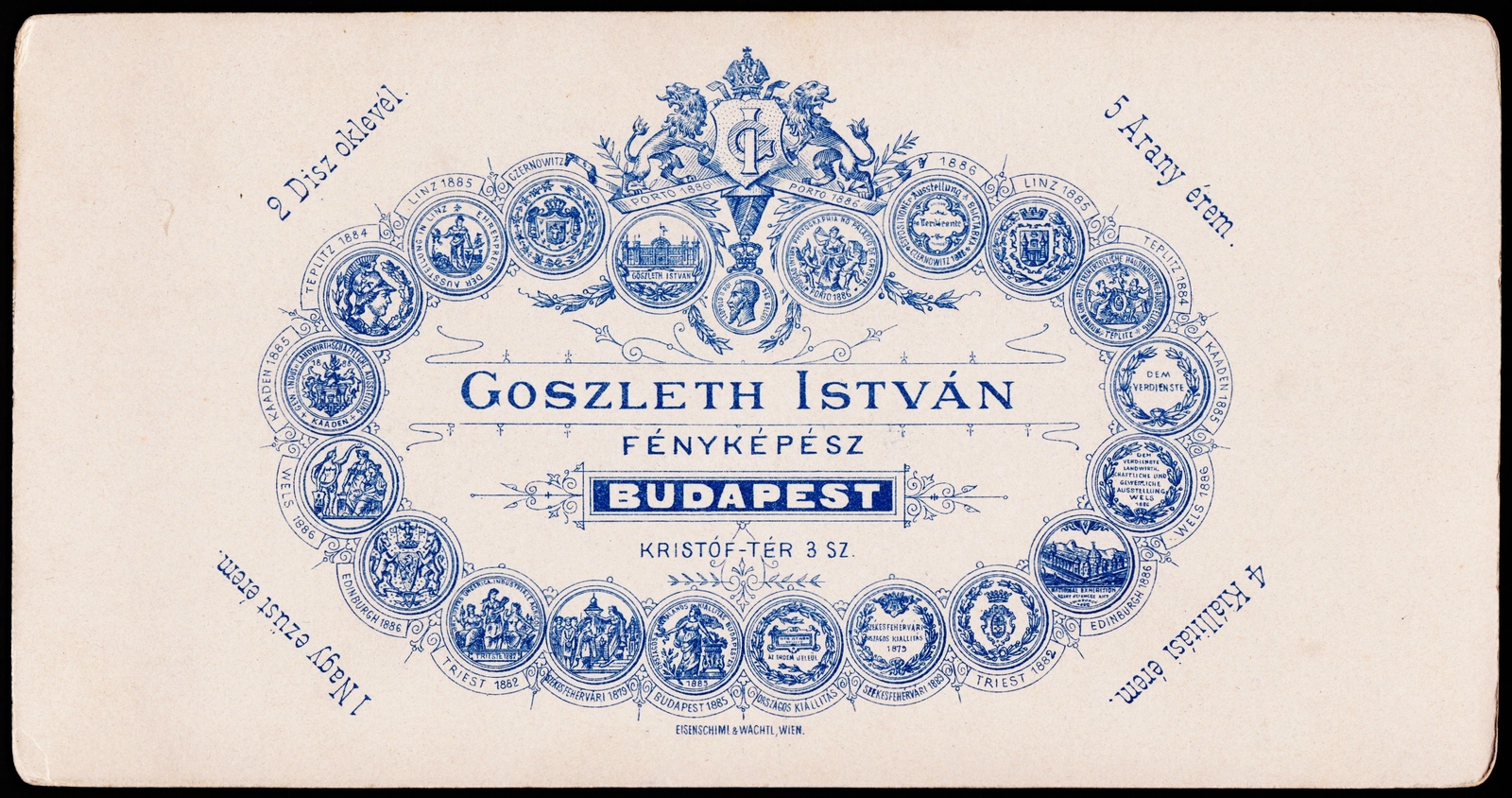 Hungary, Budapest V., Kristóf tér 3., Goszleth István fényképész., 1900, Fortepan, studio, photographer, verso, Budapest, Fortepan #81144