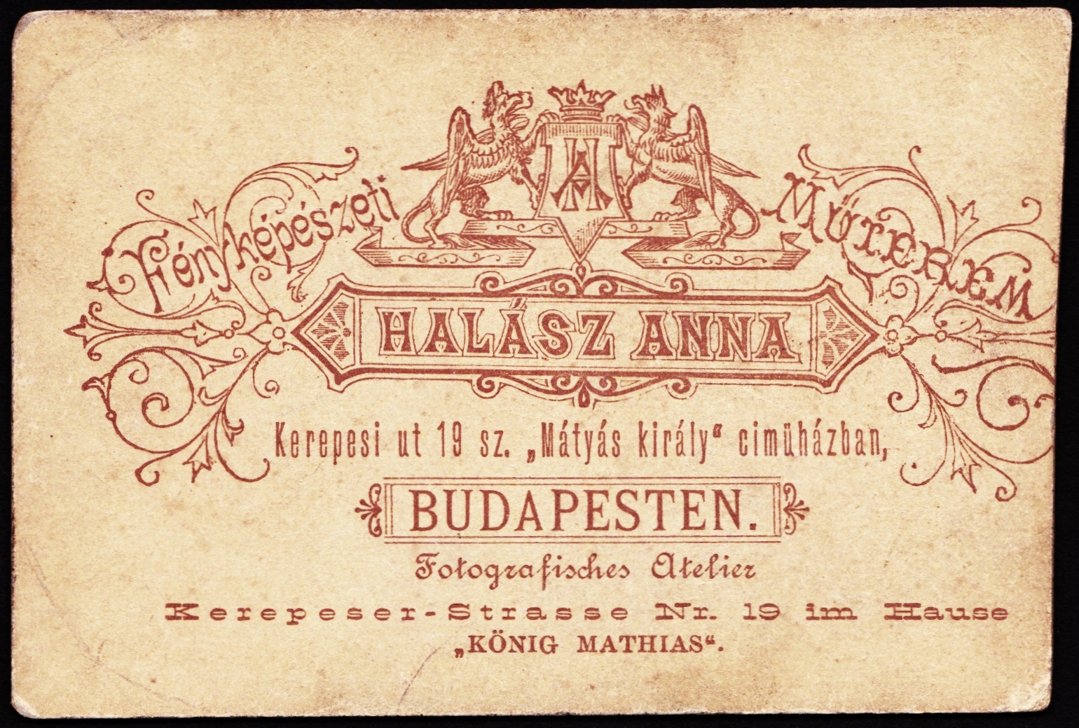 Hungary, Budapest VIII., Rákóczi (Kerepesi) út 19., Halász Anna fényképészeti műterme., 1900, Fortepan, studio, photographer, verso, Budapest, Fortepan #81155