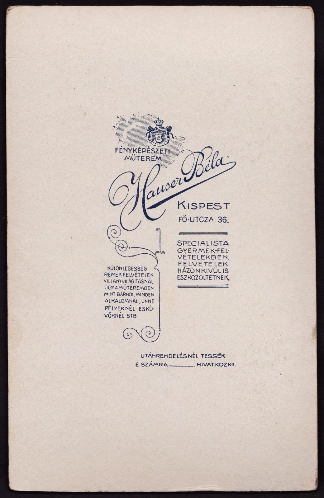 Hungary, Budapest XIX., Fő utca 36., Hauser Béla fényképészeti műterme., 1911, Fortepan, studio, photographer, verso, Budapest, Fortepan #81158
