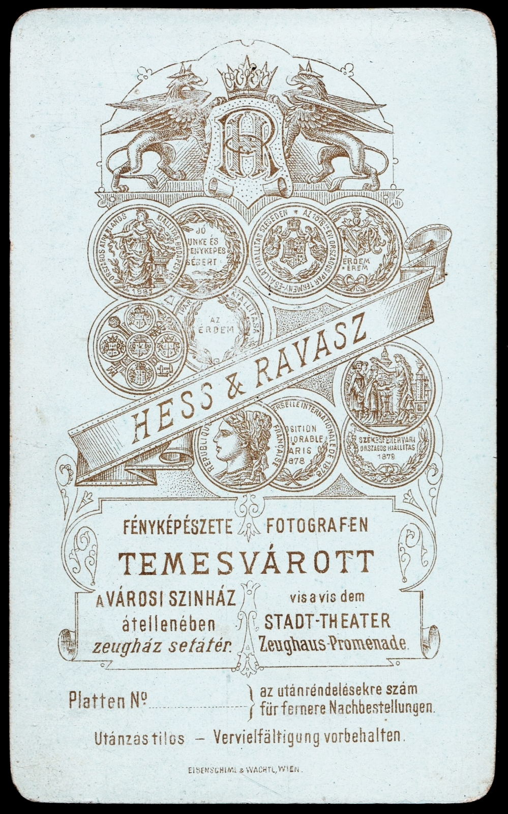 Románia, Temesvár, Séta tér, Hess & Ravasz fényképészete., 1900, Fortepan, műterem, fényképész, hátlap, Fortepan #81166