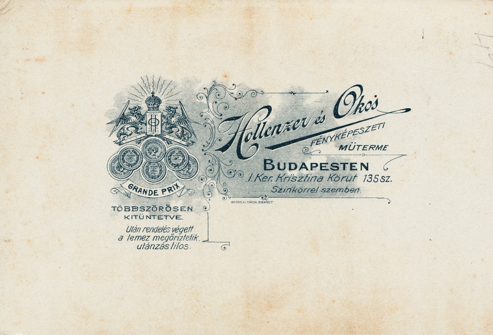 Hungary, Budapest I., Krisztina körút 135., Hollenzer és Okos fényképészeti műterme., 1900, Fortepan, studio, photographer, verso, Budapest, Fortepan #81168