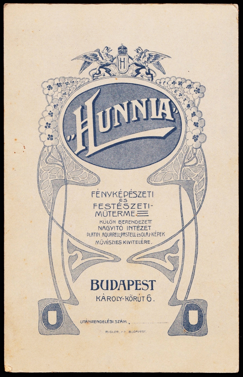 Hungary, Budapest V., Károly körút 6., Hunnia fényképészeti és festészeti műterme., 1908, Fortepan, studio, photographer, verso, Budapest, Fortepan #81172