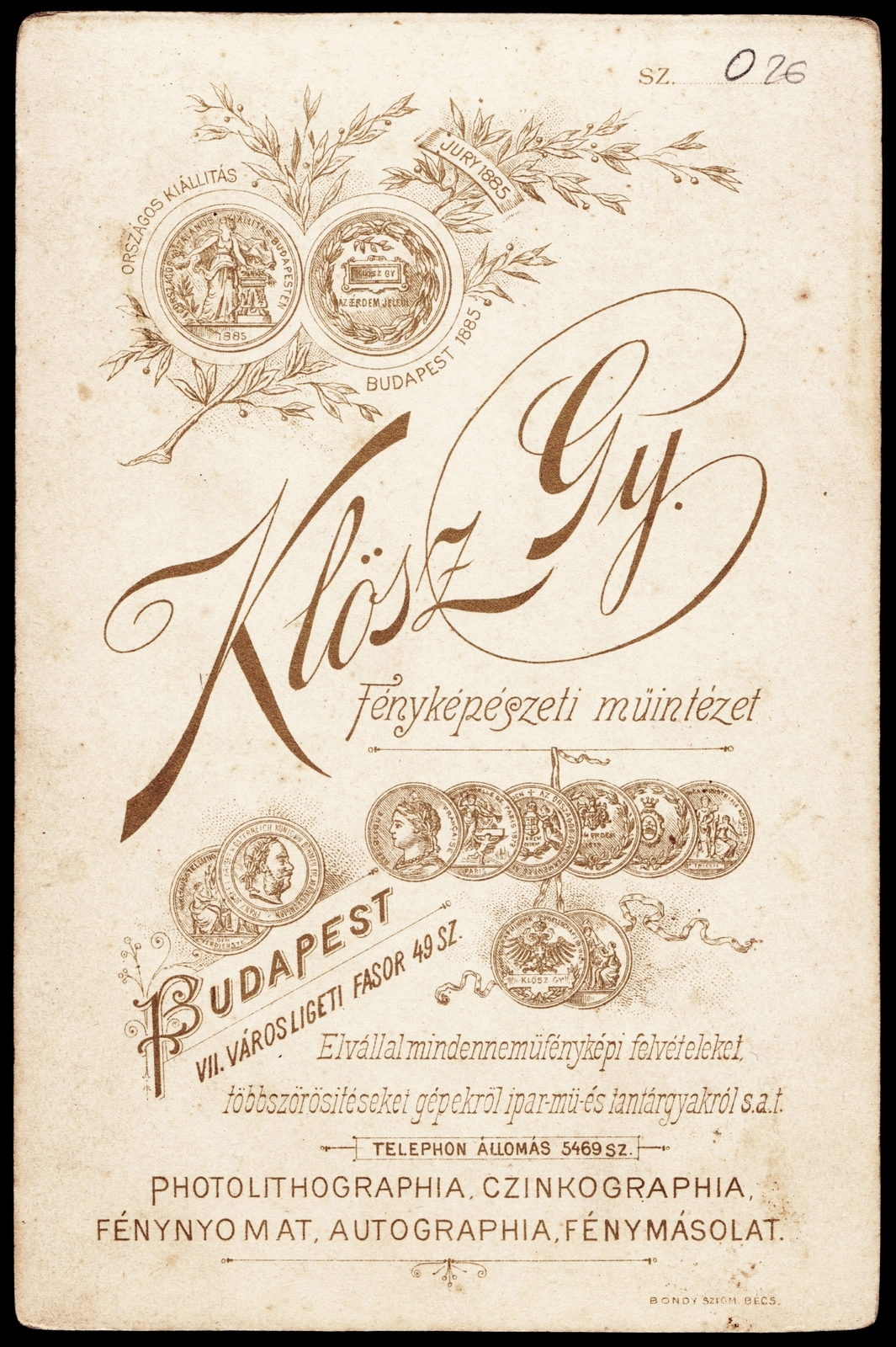 Hungary, Budapest VII., Városligeti fasor 49., Klösz György fényképészeti műintézete., 1900, Fortepan, studio, photographer, verso, Budapest, Fortepan #81206