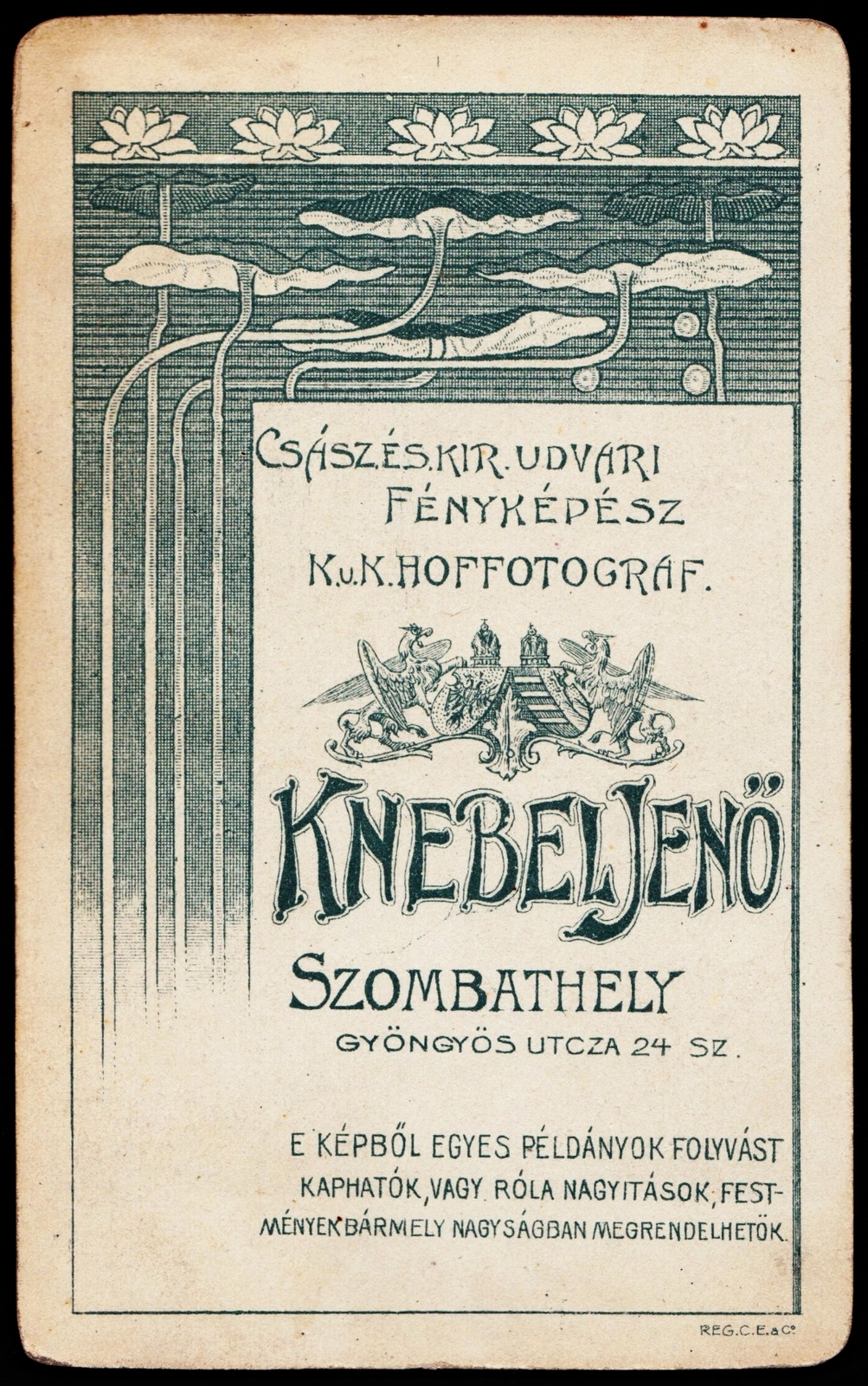 Hungary, Szombathely, Gyöngyös utca 24., Knebel Jenő fényképész., 1900, Fortepan, studio, photographer, verso, Fortepan #81211