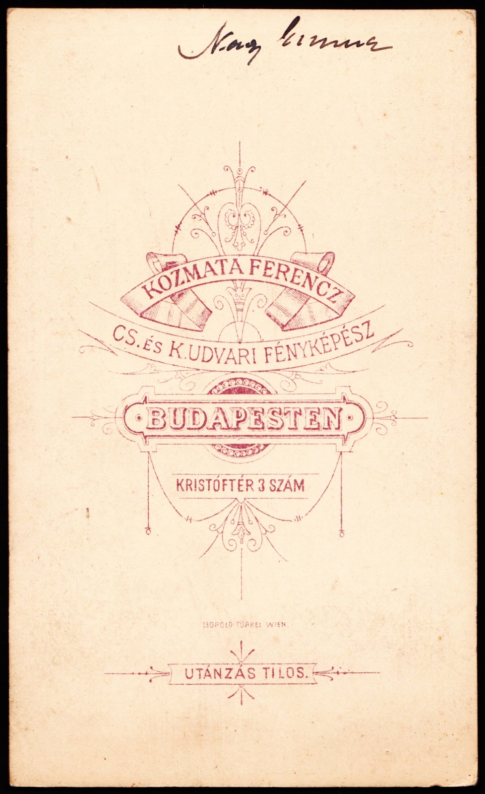 Hungary, Budapest V., Kristóf tér 3., Kozmata Ferenc fényképész., 1900, Fortepan, studio, photographer, verso, Budapest, Fortepan #81230