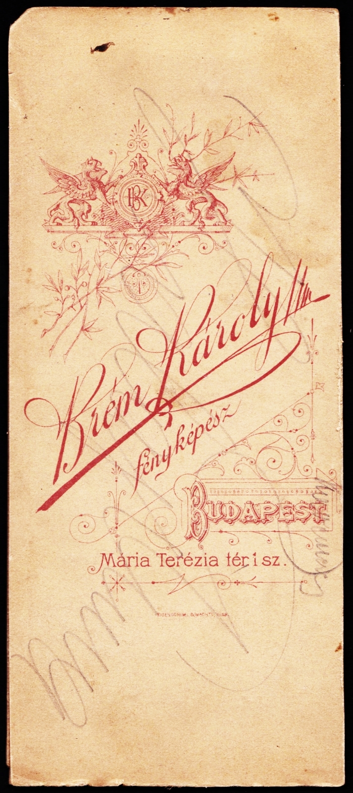 Magyarország, Budapest VIII., Horváth Mihály (Mária Terézia) tér 1., Krém Károly fényképész., 1900, Fortepan, műterem, fényképész, hátlap, Budapest, Fortepan #81236