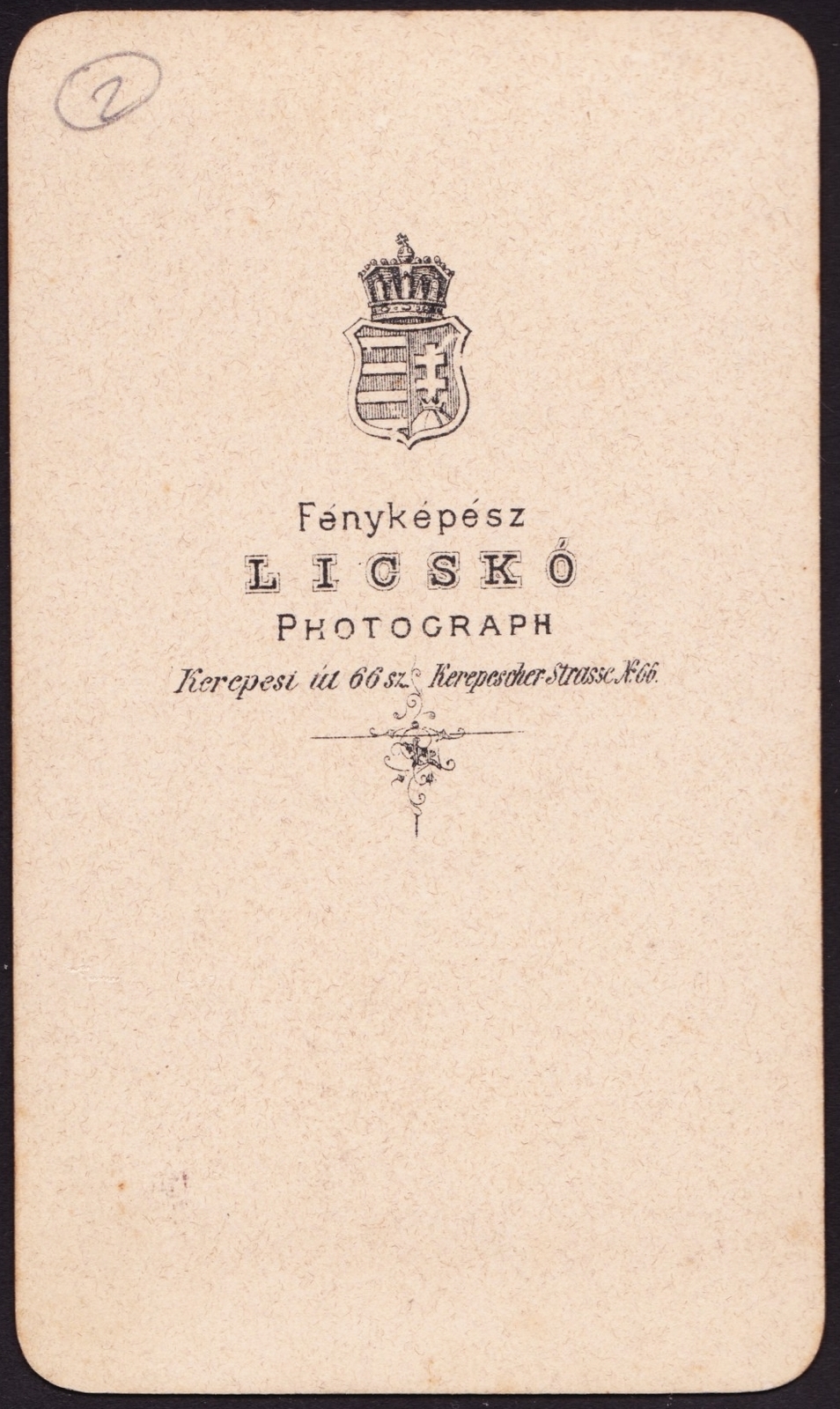 Hungary, Budapest VII., Rákóczi (Kerepesi) út 66., Licskó János fényképész., 1900, Fortepan, studio, photographer, verso, Budapest, Fortepan #81243