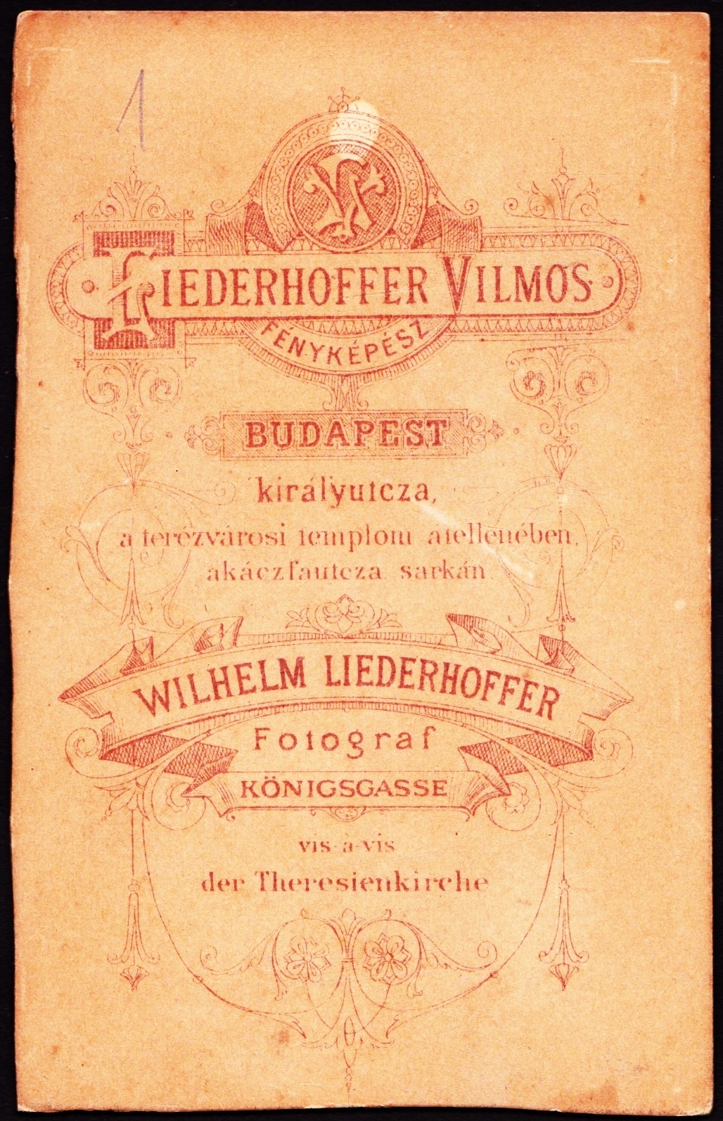 Magyarország, Budapest VII., Király utca 51., Liederhoffer Vilmos fényképész., 1900, Fortepan, műterem, fényképész, hátlap, Budapest, Fortepan #81246