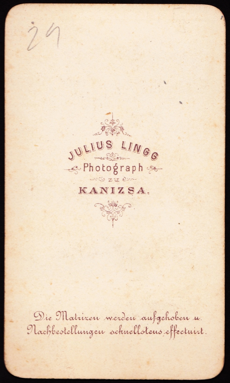 Magyarország, Nagykanizsa, Lingg Gyula fényképész., 1900, Fortepan, műterem, fényképész, hátlap, Fortepan #81251