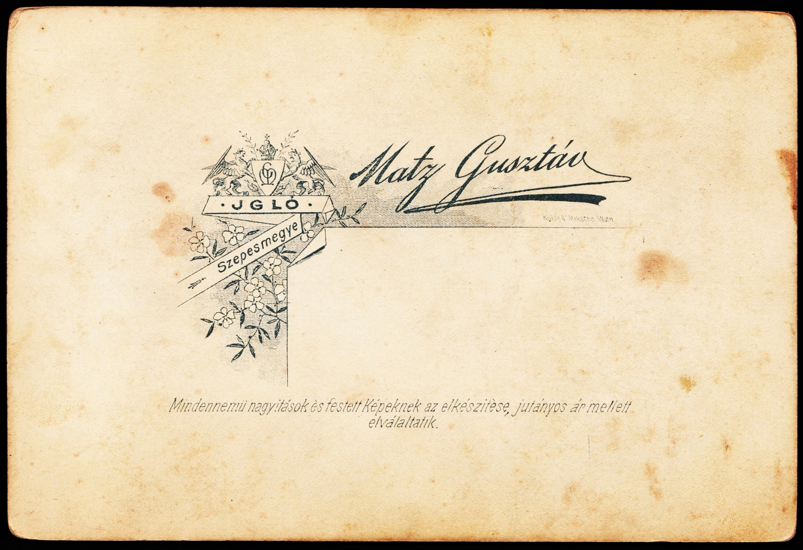 Slovakia, Spišská Nová Ves, Matz Gusztáv fényképész., 1900, Fortepan, studio, photographer, verso, Fortepan #81274