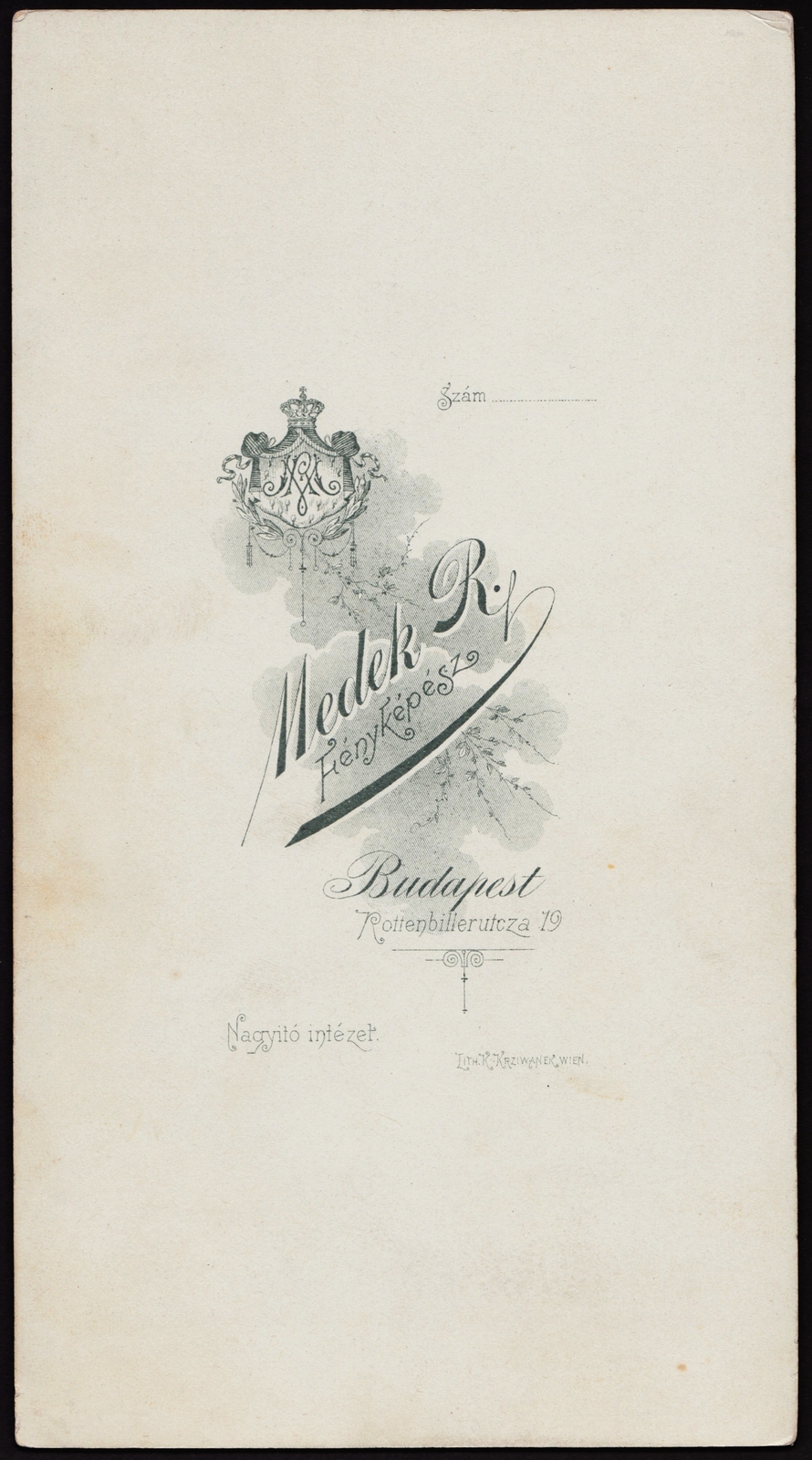 Magyarország, Budapest VII., Rottenbiller utca 19., Medek Rezső fényképész., 1900, Fortepan, műterem, fényképész, hátlap, Budapest, Fortepan #81282