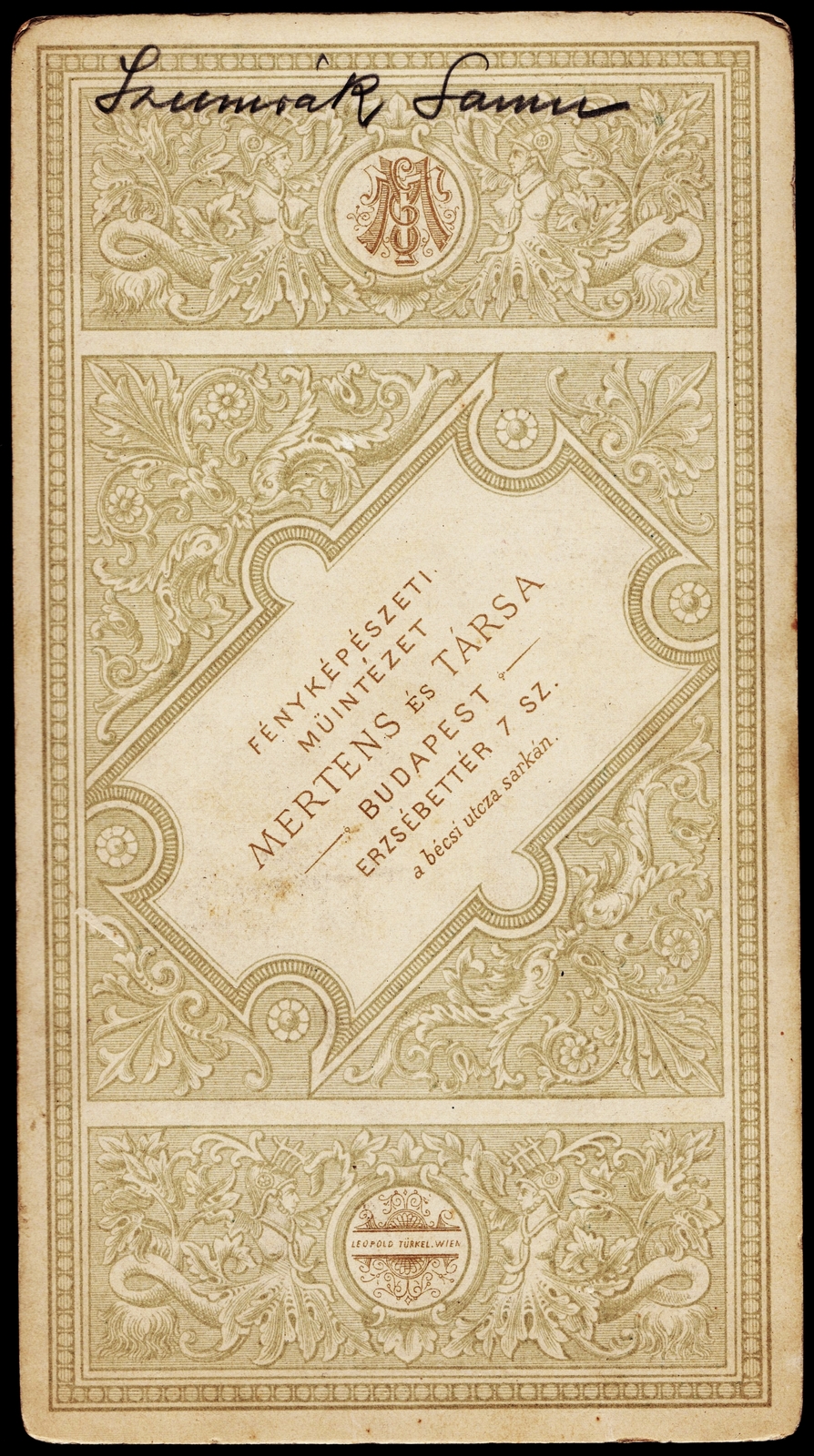 Magyarország, Budapest V., Erzsébet tér 7., Mertens és Társa fényképészeti műintézete., 1900, Fortepan, műterem, fényképész, hátlap, Budapest, Fortepan #81290