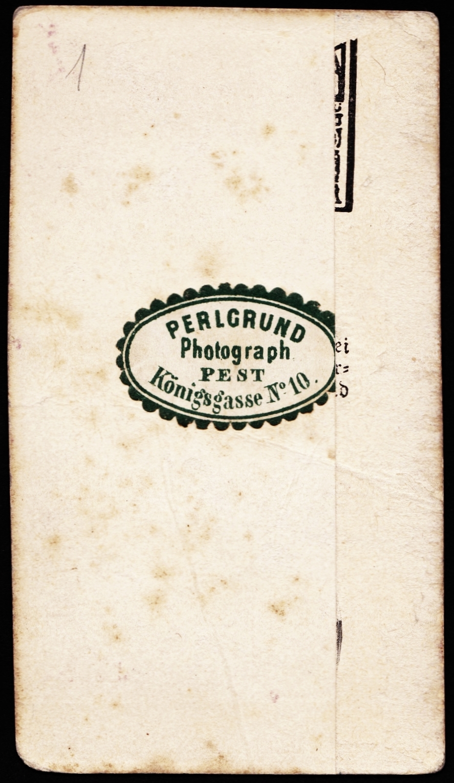 Hungary, Budapest VI., Király utca (Königsgasse) 10., Perlgrund fényképész., 1900, Fortepan, studio, photographer, verso, Budapest, Fortepan #81311