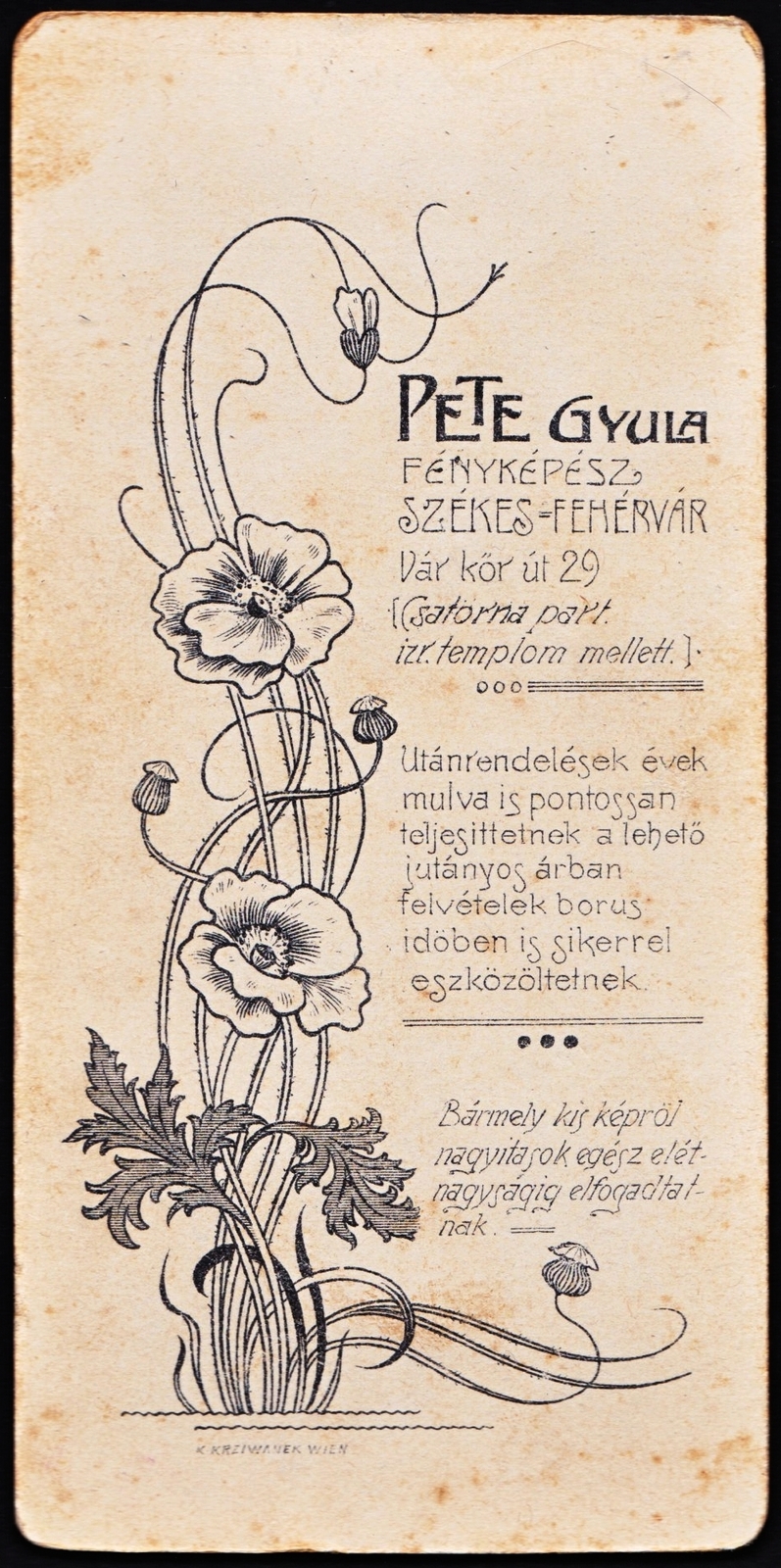 Magyarország, Székesfehérvár, Várkörút 29., Pete Gyula fényképész., 1900, Fortepan, műterem, fényképész, hátlap, Fortepan #81314