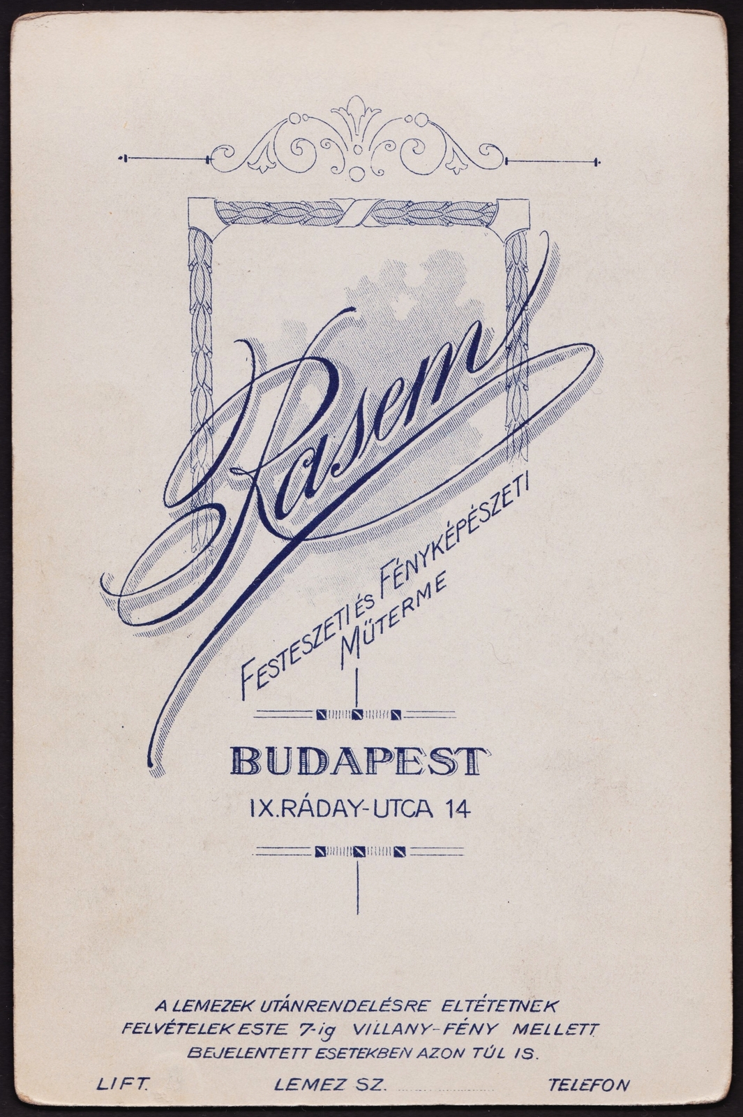 Hungary, Budapest IX., Ráday utca 14., Rasem Viktor festészeti és fényképészeti műterme., 1915, Fortepan, studio, photographer, verso, Budapest, Fortepan #81322