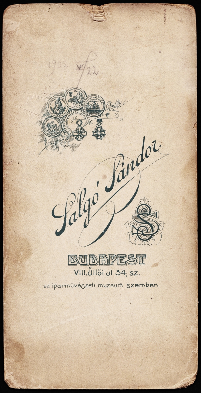 Hungary, Budapest VIII., Üllői út 34., Salgó Sándor fényképész., 1902, Fortepan, studio, photographer, verso, Budapest, Fortepan #81338