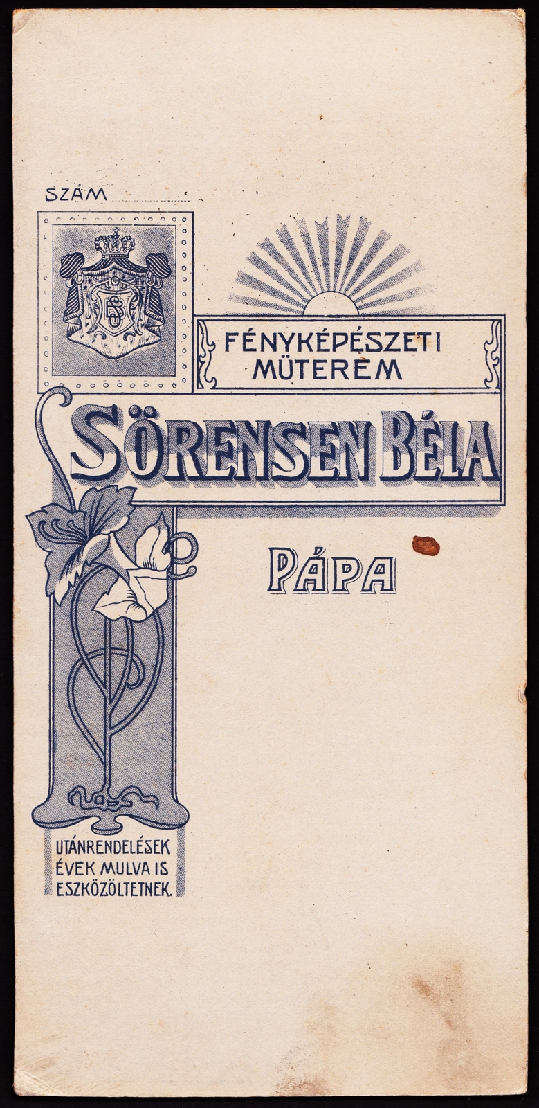 Hungary, Pápa, Sörensen Béla fényképészeti műterme., 1900, Fortepan, studio, photographer, verso, Fortepan #81360