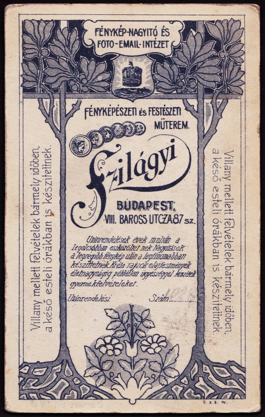 Hungary, Budapest VIII., Baross utca 87., Szilágyi fényképészeti és festészeti műterme., 1900, Fortepan, studio, photographer, verso, Budapest, Fortepan #81379
