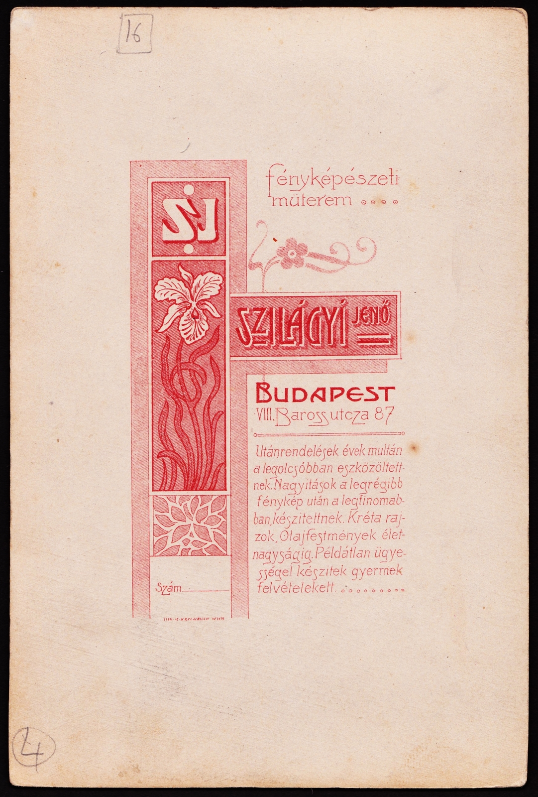Hungary, Budapest VIII., Baross utca 87., Szilágyi Jenő fényképészeti műterme., 1900, Fortepan, studio, photographer, verso, Budapest, Fortepan #81382
