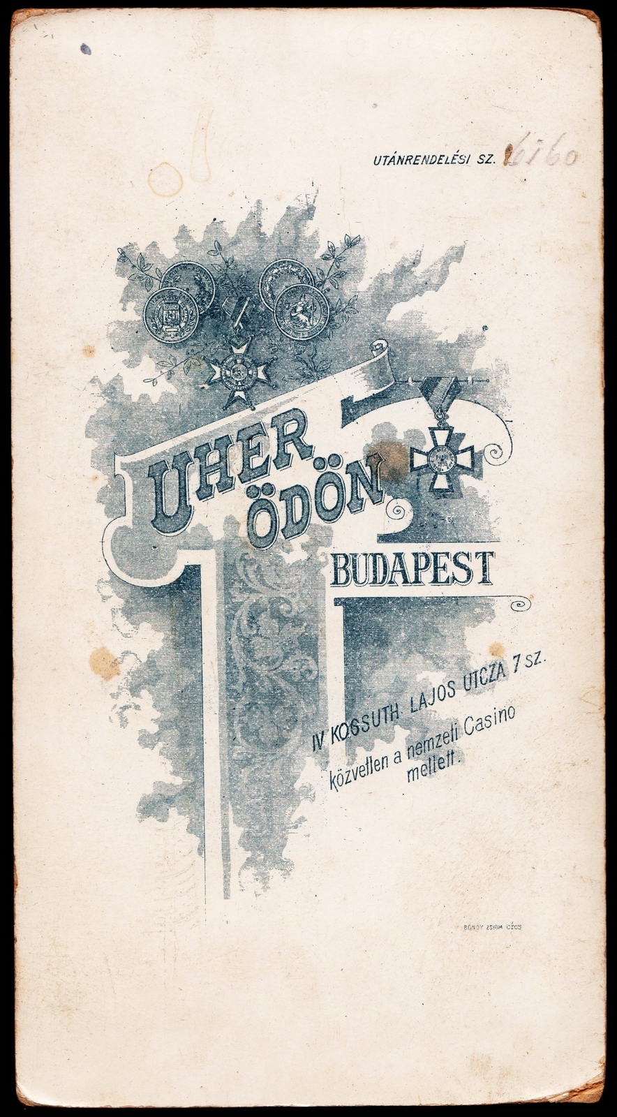 Hungary, Budapest V., Kossuth Lajos utca 7., Uher Ödön fényképész., 1900, Fortepan, studio, photographer, verso, Budapest, Fortepan #81397
