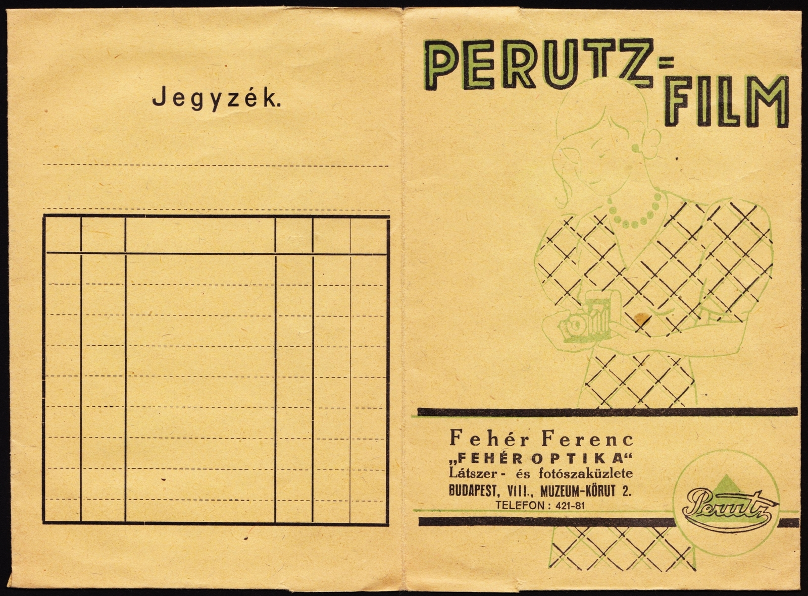 Magyarország, Budapest VIII., Múzeum körút 2., Fehér Ferenc Fehér Optika látszer és fotószaküzlete., 1939, Fortepan, fényképtartó tasak, fotószaküzlet, Budapest, Fortepan #81519