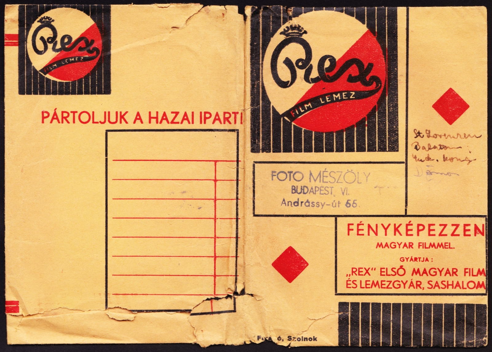 Hungary, Budapest VI., Andrássy út 55., Mészöly Fotó., 1942, Fortepan, Print Envelope, camera store, Budapest, Fortepan #81556