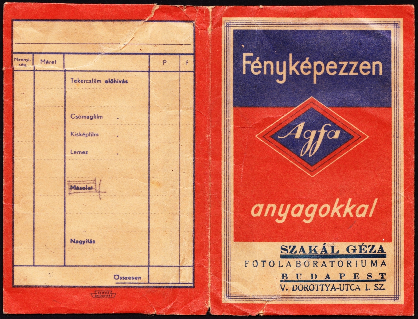 Hungary, Budapest V., Dorottya utca 1., Szakál Géza fotólaboratóriuma., 1939, Fortepan, Print Envelope, photo lab, Budapest, Fortepan #81577
