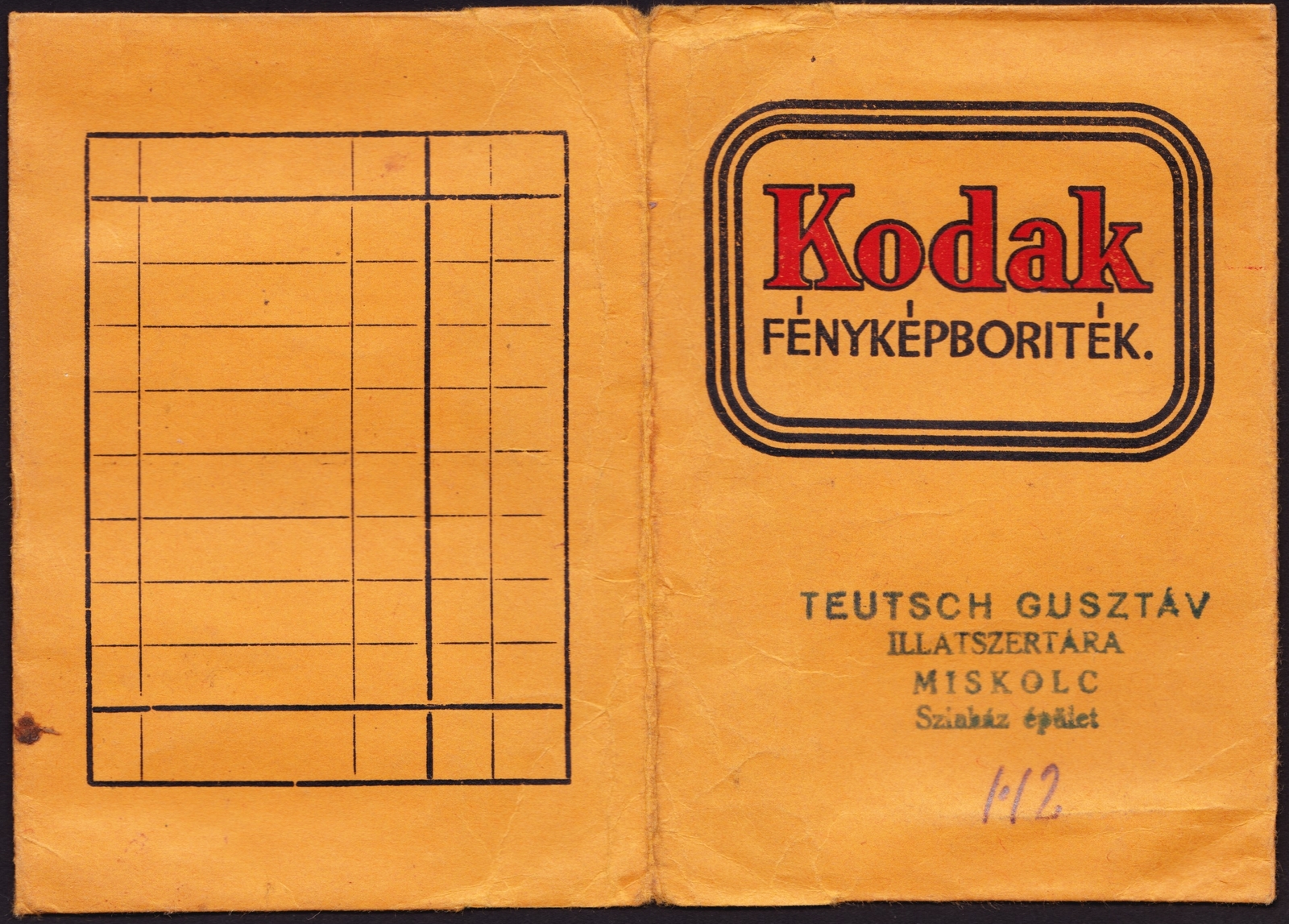 Hungary, Miskolc, Színház épület, Teutsch Gusztáv illatszertára., 1939, Fortepan, Kodak-brand, Print Envelope, Fortepan #81579